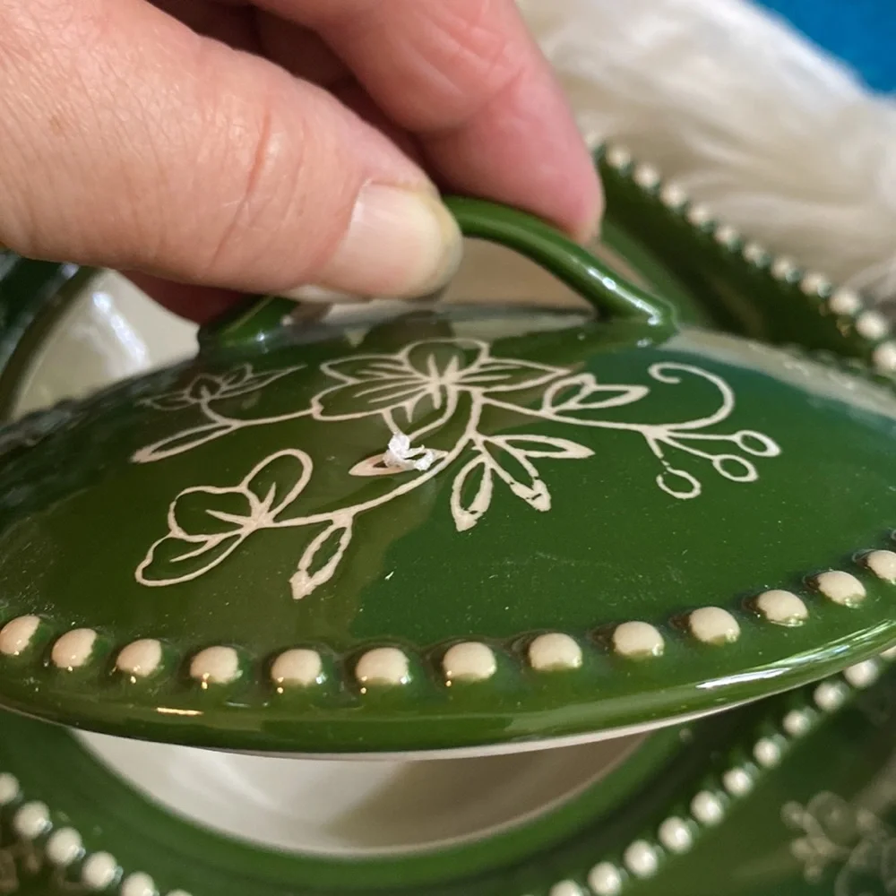 COPY - Temptations green floral lace soup and sandwich 2 tray’s 2 soup tureens …